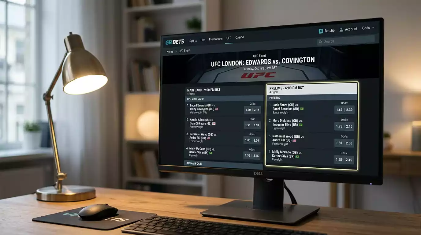 UFC prelim bout listed below main card events on a UK sportsbook event page